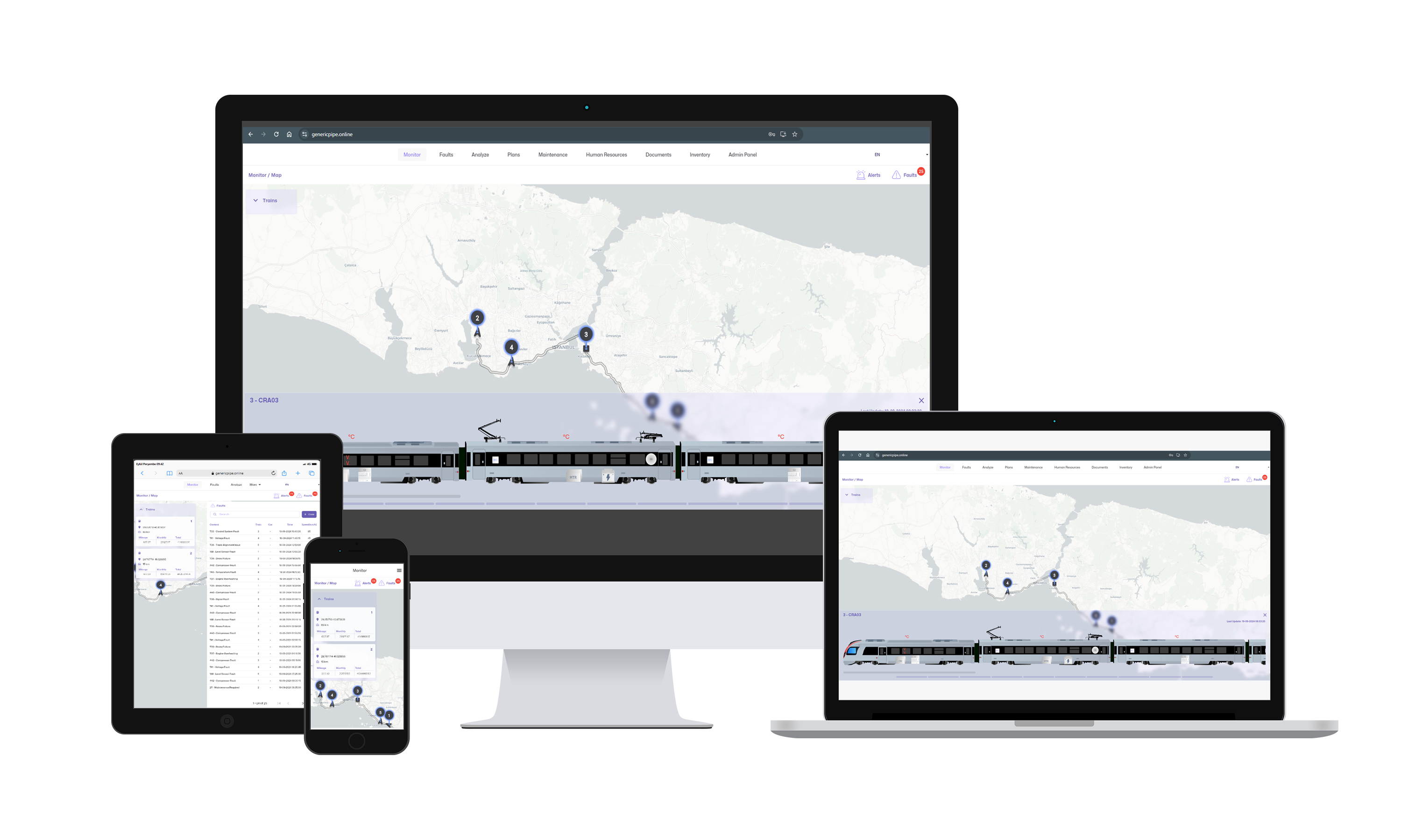 Digital Train Tracker; masaüstü, dizüstü, tablet ve mobilde